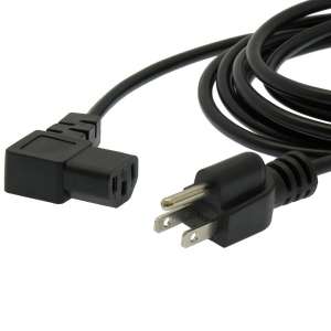 10Ft Computer Power Cord 5-15P to C-13  Right Angle  Black / SVT 18/3