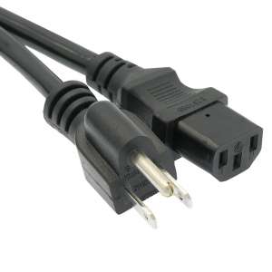 10Ft Computer Power Cord 5-15P to C-13 Black / SJT 14/3